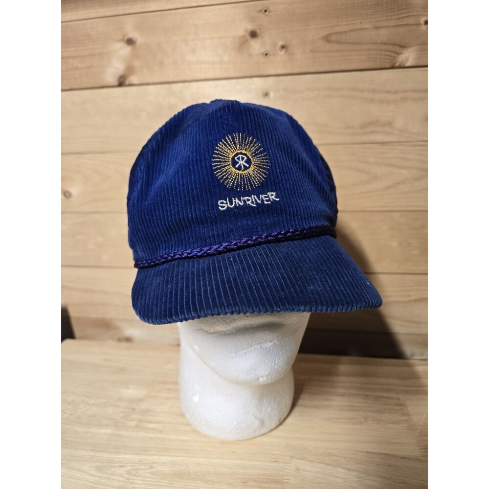 VTG Sunriver Oregon Imperial Headwear Blue Corduroy Hat Cap USA Strap